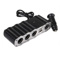 Разклонител за запалка на автомобил , с 4 гнезда и USB изход, 5V/500 mA/60W, Черен