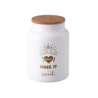 Стъклен буркан за съхранение Life is short make it sweet, Бял, 890ml