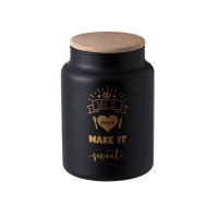 Стъклен буркан за съхранение Life is short make it sweet, Черен, 890ml